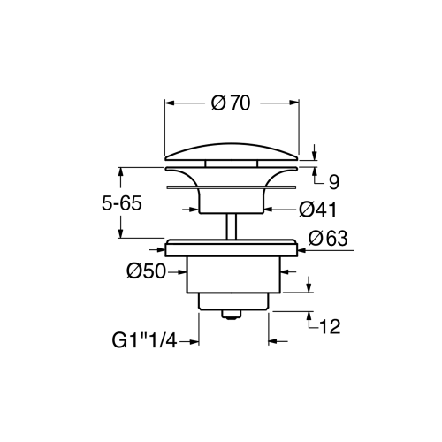 GSI umyvadlová výpust 5/4“, neuzavíratelná, keramická zátka, 5-65mm, bílá lesk PVC11