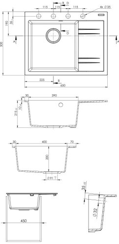 Sinks RIM 650 L Granblack levý SIGRI65050030L