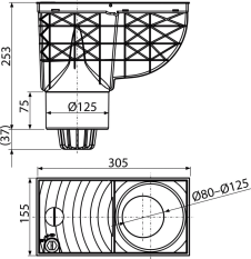 ALCA Univerzální lapač střešních splavenin 300×155/125 mm přímý, černá AGV2