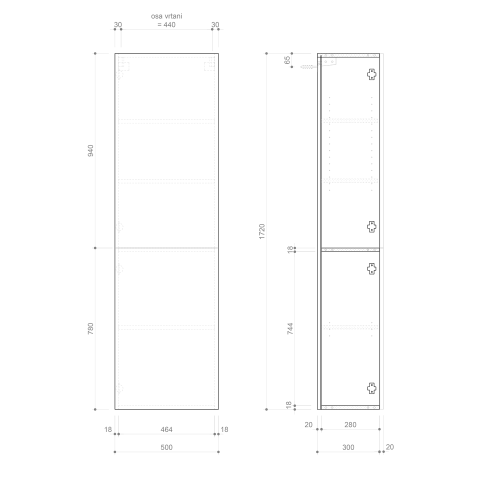 Sapho ESPACE skříňka 50x172x32cm, 2x dvířka, levá/pravá, dub alabama strip ESC450-2322