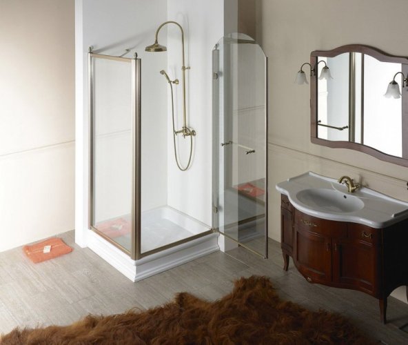 Gelco ANTIQUE sprchové dveře otočné, 800mm, pravé, ČIRÉ sklo, bronz, světlý odstín GQ1380RCL