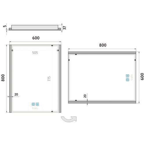 Nimco LED zrcadlo 600x800 se dvěma dotykovými senzory ZP 11002VX