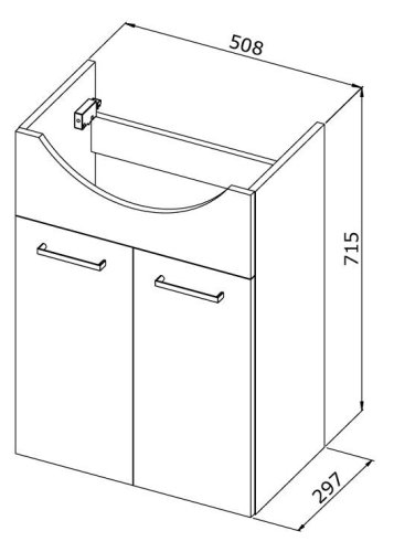 Olsen Spa Skříňka s umyvadlem RINO 45/55/65 Rozměr A - 50.8 cm, Rozměr B - 29.7 cm, Rozměr C - 71.5 cm OLNRINO255+OLKE6055