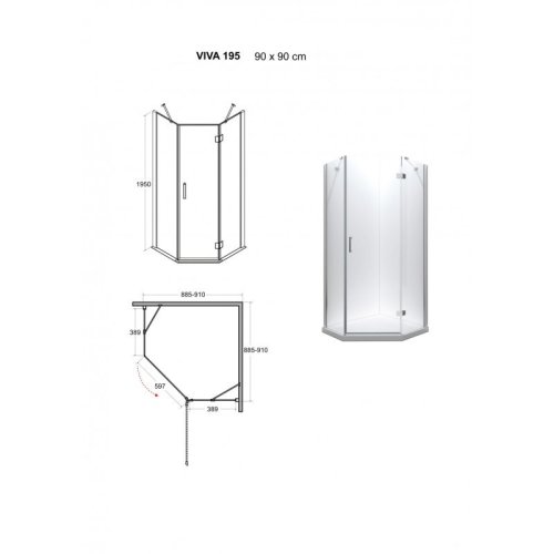 BESCO Pětiúhleníkový sprchový kout VIVA 195P Směr zavírání - Pravé (DX) BCVIV90PETIP