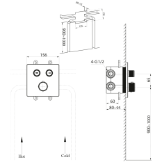 Sapho SMART SELECT podomítková sprchová termostatická baterie, box, 2 výstupy, chrom RP042