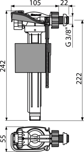 ALCA Napouštěcí ventil boční kovový závit pro plastové nádržky a předstěnové instalační systémy A160P-3/8"