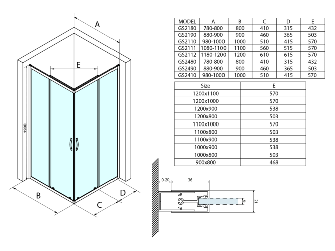 Gelco SIGMA SIMPLY sprchové dveře posuvné pro rohový vstup 800 mm, čiré sklo GS2180