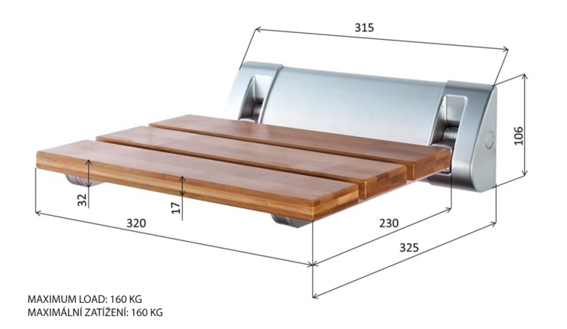 Aqualine Sklopné sedátko do sprchového koutu 32x32,5cm, bambus AE236