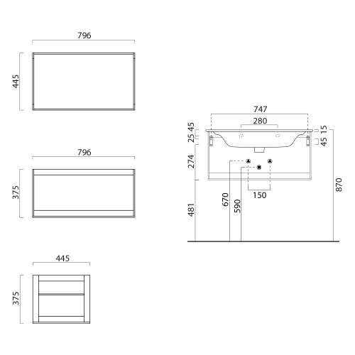 GSI PURA konstrukce pod umyvadlo 82x46cm, černá mat MSP8228