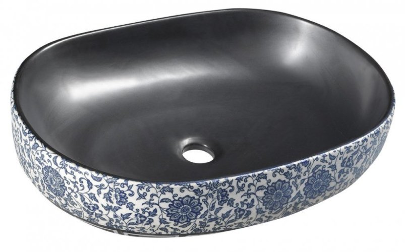 Sapho PRIORI keramické umyvadlo na desku, 60x40 cm, černá s modrým vzorem PI026