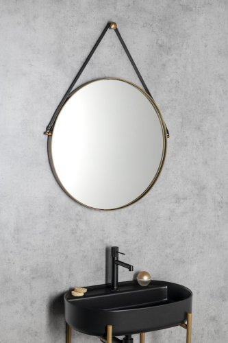 Sapho ORBITER kulaté zrcadlo s koženým páskem ø 60cm, zlato mat ORT060G