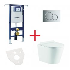 WC set OVALE BASSO RIMLESS: závěsné WC se sedátkem, duofix special, podložka, tlačítko chrom lesk, OLKLT053ER011