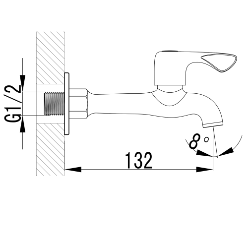 Aqualine Nástěnný ventil 1/2", dlouhý, chrom ZY12062