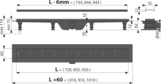 ALCA Podlahový žlab s okrajem pro perforovaný rošt, černá-mat APZ10BLACK-750M