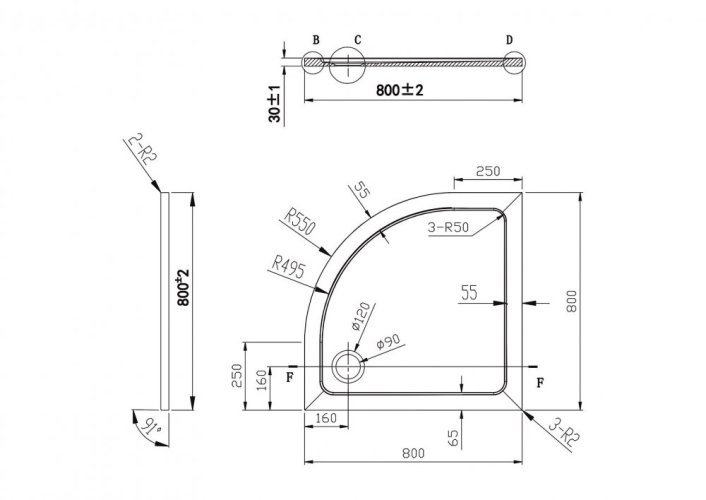 Olsen Spa Čtvrtkruhová mramorová sprchová vanička VENETS Rozměr A - 80 cm, Rozměr B - 80 cm VANKCTVRT80