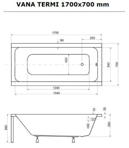 BESCO Obdélníková vana TERMI Nožičky k vaně - S nožičkami, Rozměr vany - 160 × 70 cm OLVTER16+OLVPINOZ