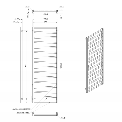 Sapho ZIG otopné těleso 600x1810 mm, černá mat ZG619B