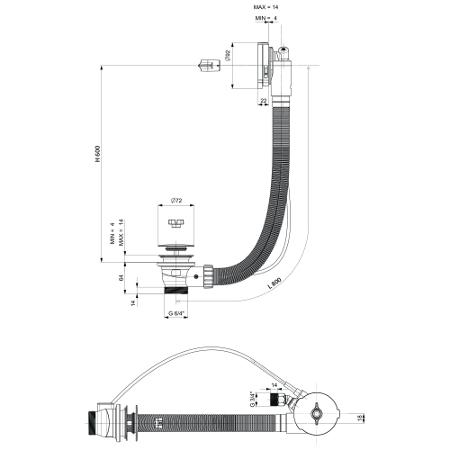 Polysan Vanová souprava s napouštěním, bovden, délka 800mm, zátka 72mm, bílá 71853.1