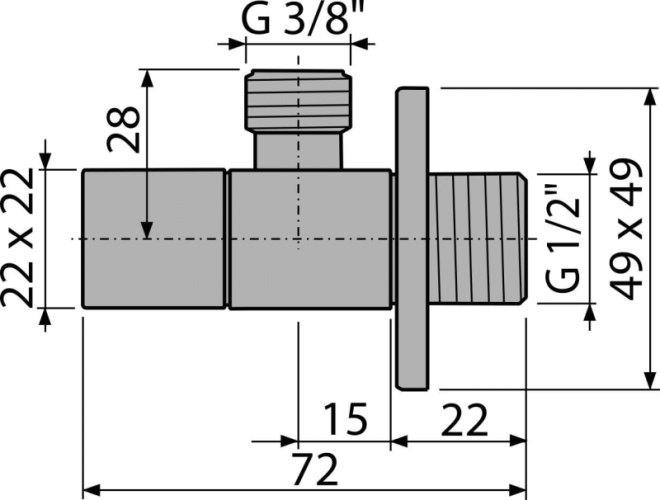 ALCA Ventil rohový 1/2"×3/8", hranatý ARV002