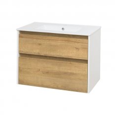 Mereo Opto, koupelnová skříňka s keramickým umyvadlem 81 cm, bílá/dub Riviera CN931