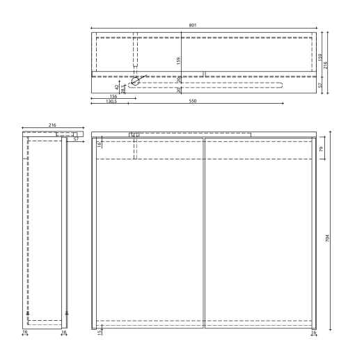 Aqualine KAWA STRIP galerka s LED osvětlením 80x70x22cm, dub emporio WGL38S