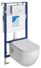 Sapho Závěsné WC BRILLA Rimless bílá s podomítkovou nádržkou a tlačítkem Schwab, bílá 100614-SET5