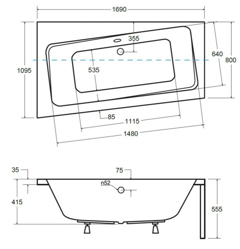 BESCO Asymetrická vana ASTI Nožičky k vaně - S nožičkami, Rozměr vany - 170 × 110 cm, Způsob provedení - Levé VANAST17L+OLVPINOZSTELWD