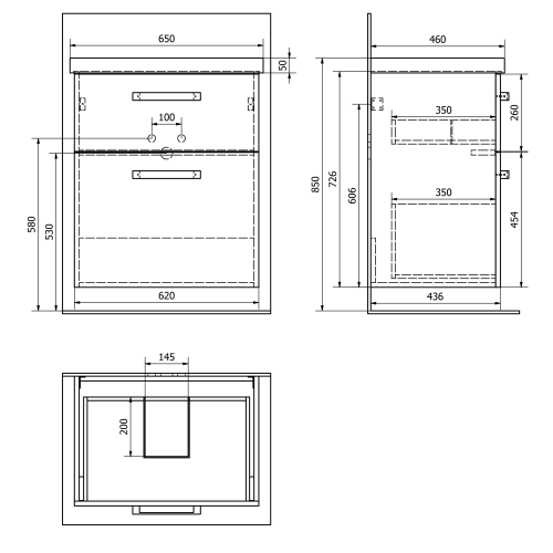 Aqualine VEGA umyvadlová skříňka 62x72,6x43,6cm, 2x zásuvka, bílá VG063