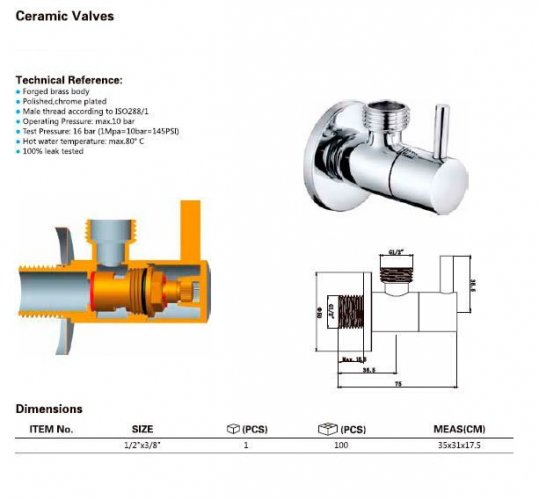 Aqualine Rohový ventil 1/2"x3/8", kulatý, chrom 5317