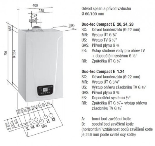 BAXI DUO-TEC COMPACT E 28 kondenzační kotel s ohřevem TV, A7722083