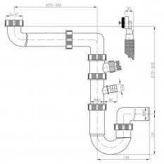 Bruckner Dřezový sifon šetřící místo s přepadem a odbočkou 6/4", DN40, bílá 155.126.0