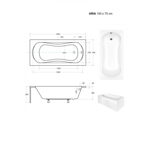 BESCO Obdélníková vana ARIA PLUS Nožičky k vaně - S nožičkami, Rozměr vany - 150 × 70 cm VANARIA150PLUS+OLVPINOZ