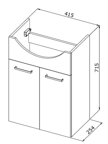 Olsen Spa Skříňka s umyvadlem RINO 45/55/65 Rozměr A - 41.5 cm, Rozměr B - 25.4 cm, Rozměr C - 71.5 cm OLNRINO245+OLKE6045