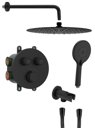 Sapho SMART SELECT podomítkový sprchový set s termostatickou baterií, 2 výstupy, vyústění, černá mat RP032B-01