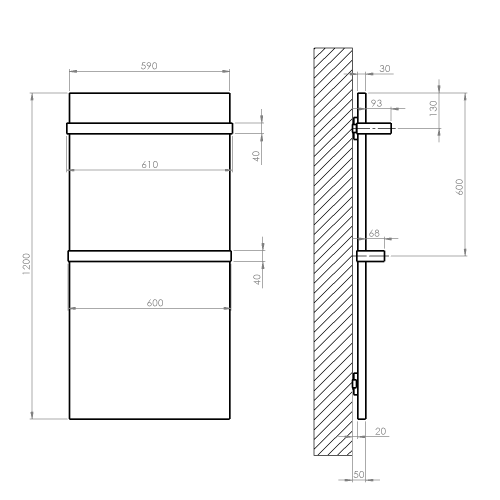 Sapho ENIS koupelnový sálavý topný panel 600W, IP44, 590x1200 mm, černá mat RH600B