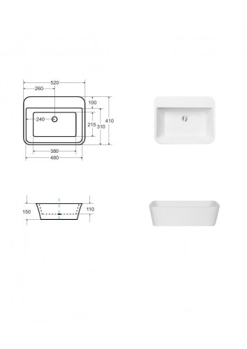 BESCO Umyvadlo na desku ASSOS S-LINE Black&White KEASSLINDBW