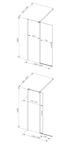 BESCO Walk-in sprchový kout VAYO CHROM Barva rámu - Chrom/Leštěný hliník (ALU), Rozměr A - 130 cm, Rozměr C - 200 cm, Směr zavírání - Univerzální Levé / Pravé, Výplň - Čiré bezpečnostní sklo - 8 mm BCVAYO130CC