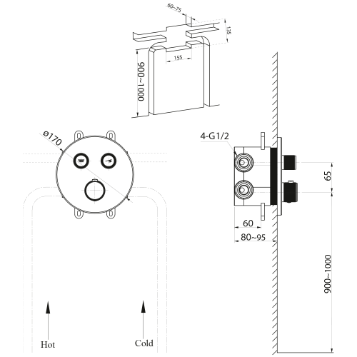 Sapho SMART SELECT podomítková sprchová termostatická baterie, box, 2 výstupy, zlato mat RP032GB