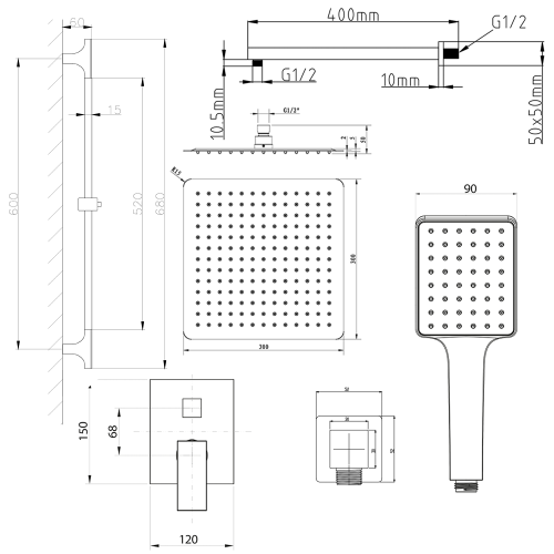 Sapho CUBEMIX podomítkový sprchový set s pákovou baterií, 2 výstupy, posuvný držák sprchy, chrom CM042-02