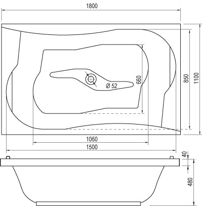 Olsen Spa Obdélníková vana PADOVA Nožičky k vaně - 2x Nožičky, Rozměr vany - 180 × 110 cm VANPAD18+VANNOZ+VANNOZ