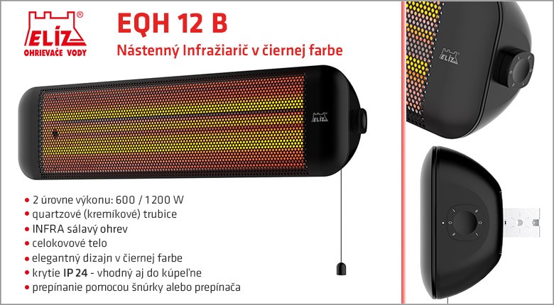 ELÍZ EQH 12 B Nástěnný koupelnový infrazářič, 600/1200 W