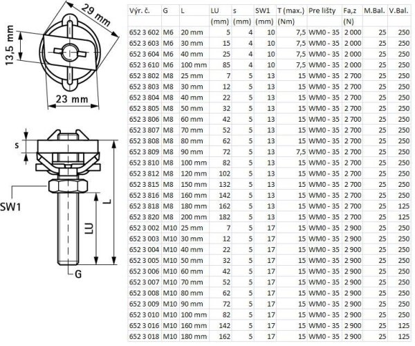 WALRAVEN BIS RAPID RAIL posuvný svorník M8x80mm, ocel, 6523808