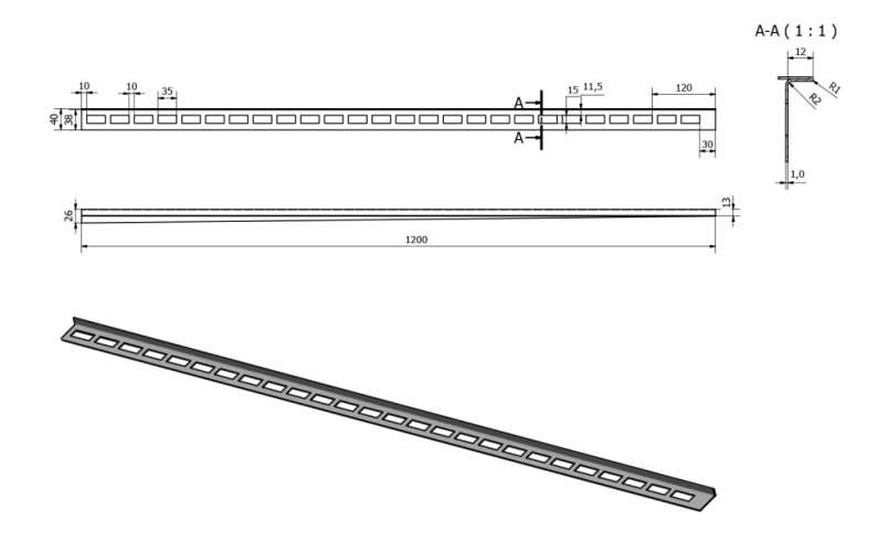 Sapho Spádová lišta, levá, výška 12mm, délka 1200mm, nerez mat SPD1212-L