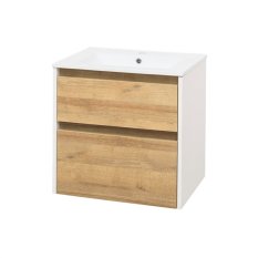 Mereo Opto, koupelnová skříňka s keramickým umyvadlem 61 cm, bílá/dub Riviera CN930