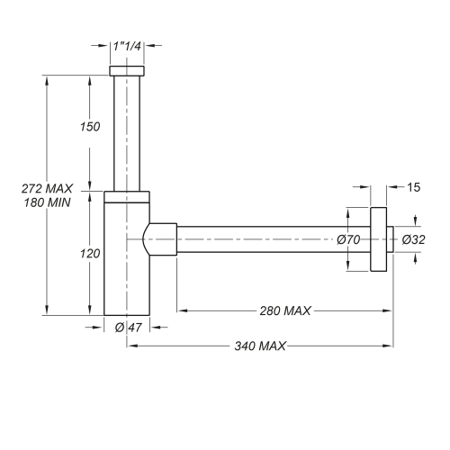 Sapho Umyvadlový sifon 5/4", odpad 32mm, kulatý, černá mat SI515