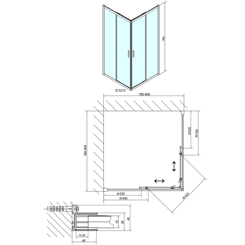 Polysan EASY čtvercová sprchová zástěna 800x800mm, čiré sklo EL5215