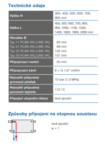 KORADO RADIK PLAN VKL deskový radiátor 22-600/800, spodní levé připojení, white RAL9016, 22060080-E0P0010