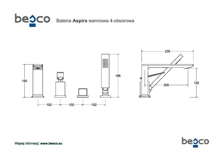 BESCO 4 - otvorová vanová baterie ASPIRA grafitová s příslušenstvím BABWA4GR