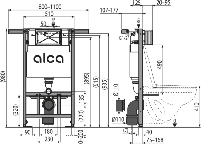 ALCA Předstěnový instalační systém pro suchou instalaci (především při rekonstrukci bytových jader) AM102/1000