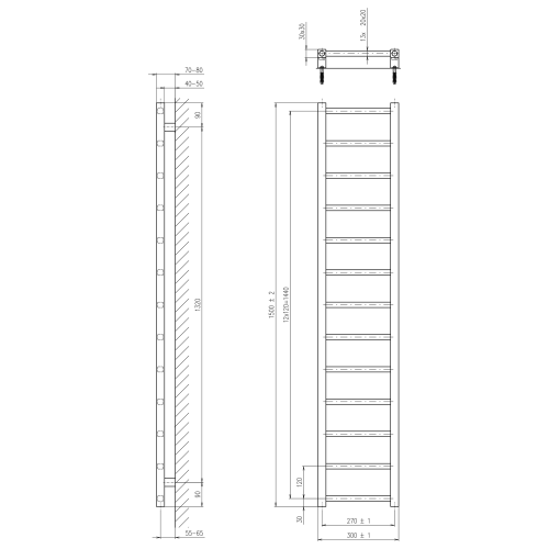 Sapho METRO LIGHT otopné těleso 300x1500 mm, černá mat IR446TB